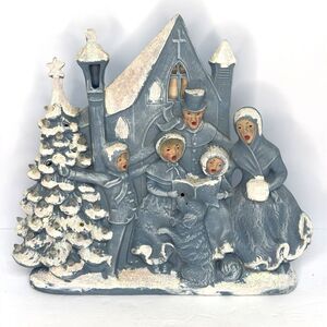 Vintage Atlantic Mold A414 Christmas Carolers Ceramic Music Box Church 14.5"